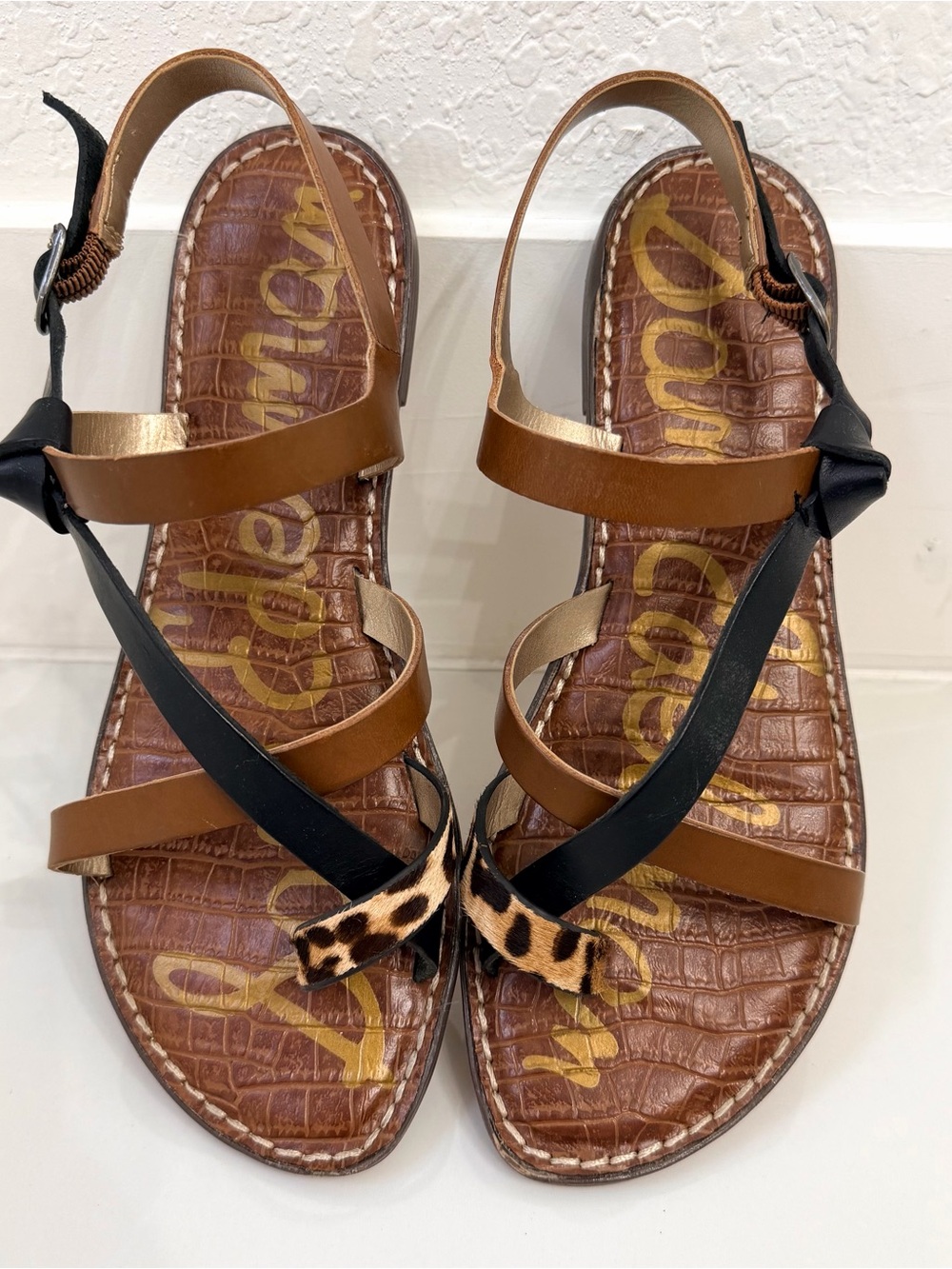 Sam Edelman Gladis Black/Brown/Leopard Sandal Size 8 - Picture 2 of 7